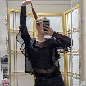 Black Sheer Ruffle Top